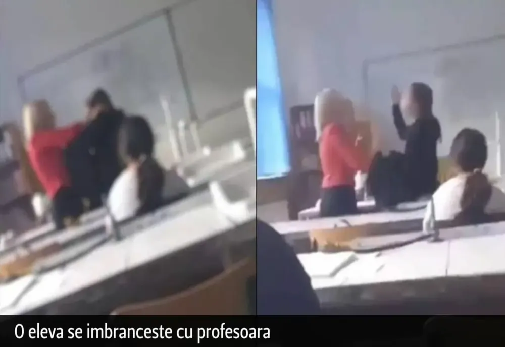 VIDEO Scene șocante într-o școală din Mediaș - O elevă a fost filmată când își îmbrâncește profesoara