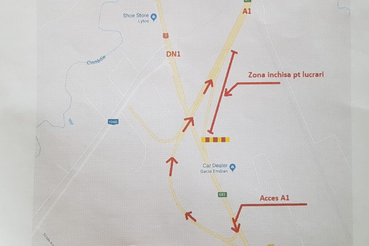 Restricții pe A1 joi și vineri, la ieșirea spre Veștem