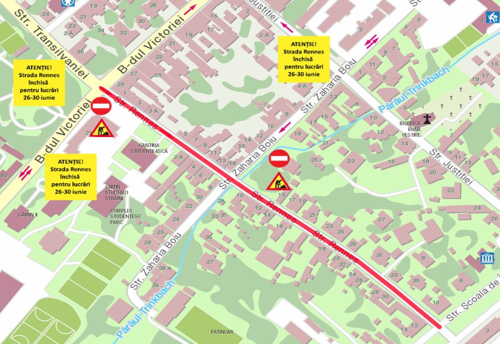 Traficul pe strada Rennes se închide total pentru lucrări de reparații
