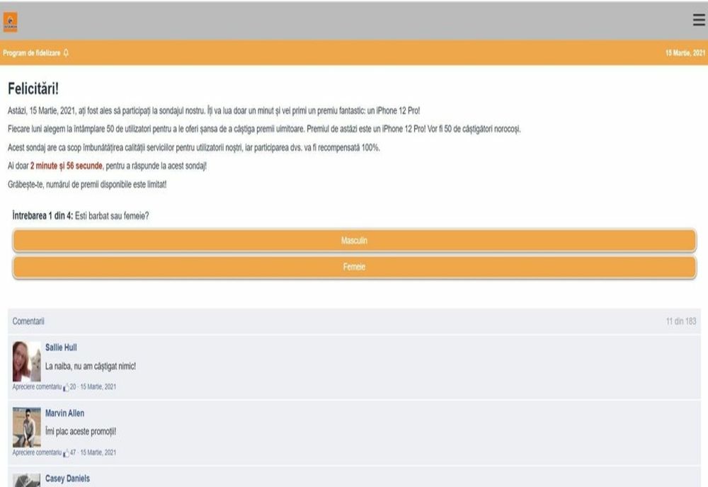 Imaginea companiei Dedeman, folosită de atacatori pentru a răspândi un atac de tip scam 