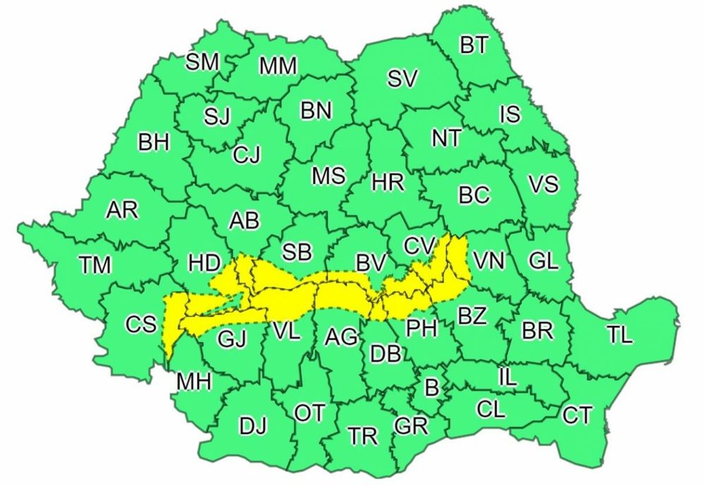 Avertizare COD GALBEN de ninsori și intensificări ale vântului, până luni dimineața
