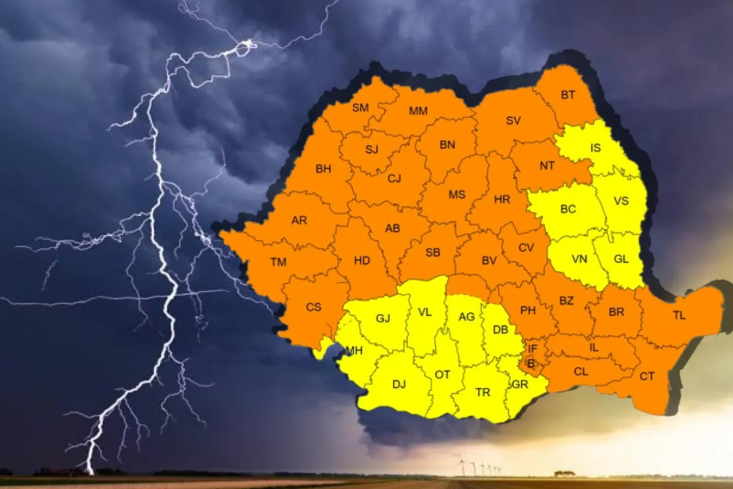 Furtunile lovesc România. Cod Galben și Portocaliu de ploi, vijeli și grindină în mare parte din țară
