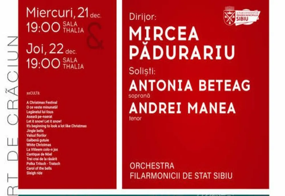 Concerte de Crăciun, astăzi și mâine, la Filarmonica Sibiu