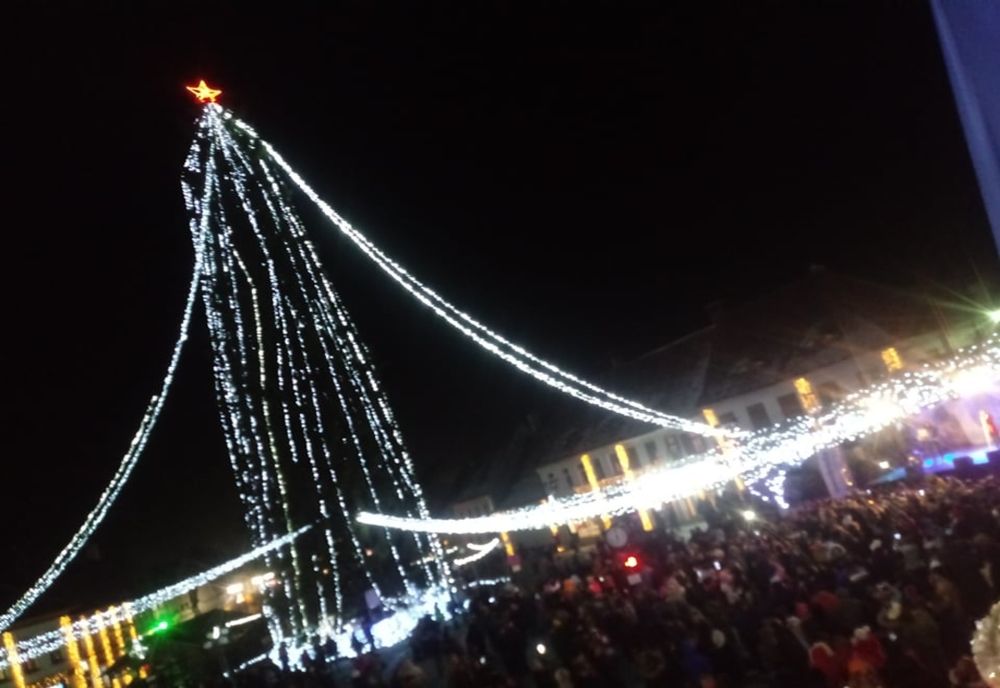 VIDEO | Cel mai înalt brad de Crăciun se află în județul Sibiu și a fost luminat în Ajun de Moș Nicolae