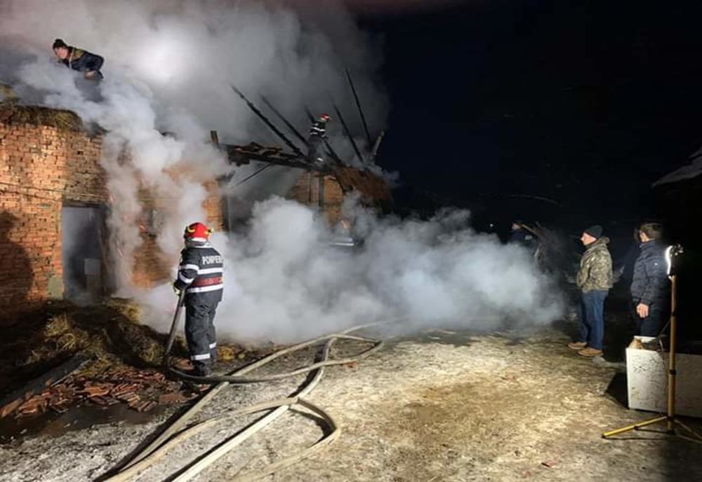 Zece tone de fân au ars, noaptea trecută, în Cârțișoara. O țigară, cauza incendiului