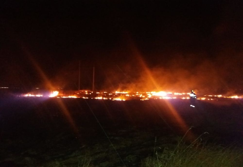 Incendiu de vegetație uscată, la ieșirea din Sibiu, spre Șura Mică