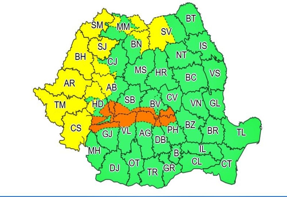 COD PORTOCALIU de intensificări ale vântului și ninsoare!