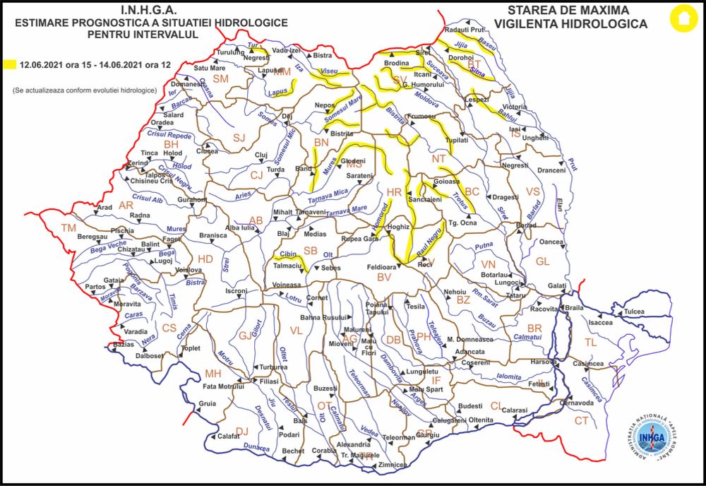 Avertizare de inundaţii pentru mai multe bazine hidrografice