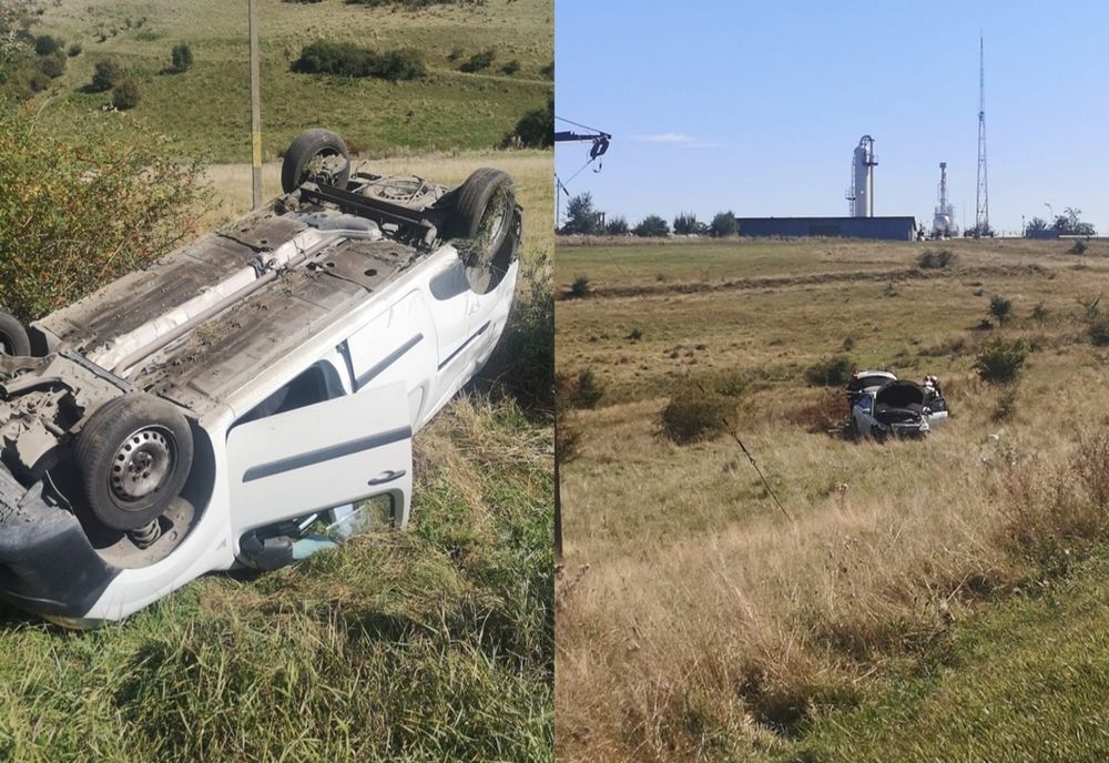 Accident în Botorca! Un bărbat din Sibiu și un tânăr din Târnăveni au "aterizat" cu mașinile pe câmp