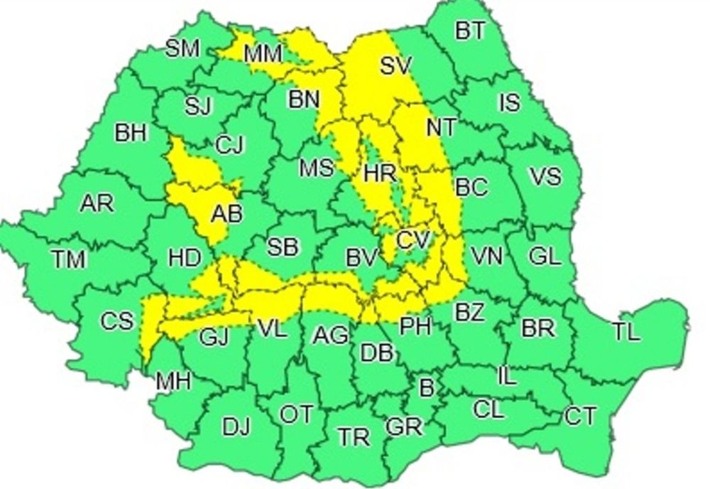 COD GALBEN de viscol la munte. Intensificări ale vântului și în zonele joase